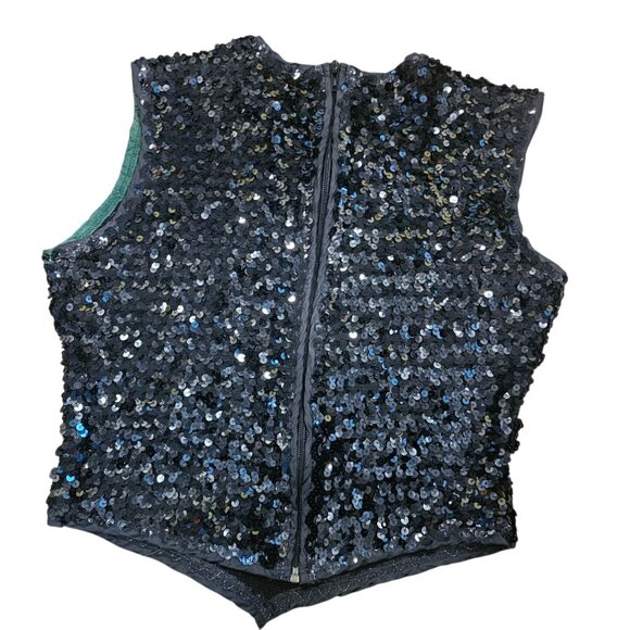 VTG 90s Sequins Dance Performance Tank Shirt Stretch Black Green Sz L Recital - Picture 4 of 10